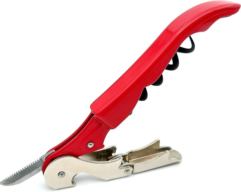 Pulltap's Genuine Classic 500 LEFT-HANDED Waiter's Corkscrew – Double-Hinged Wine Key with Hinged Foil Cutter – Patented Design – Made in Spain – Red (Rojo) - Image 1